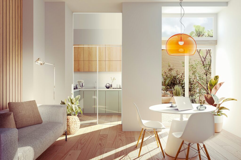 living room light big windows modern