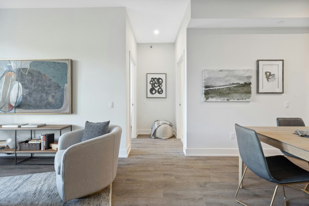 short hallway to bedrooms off living dining room