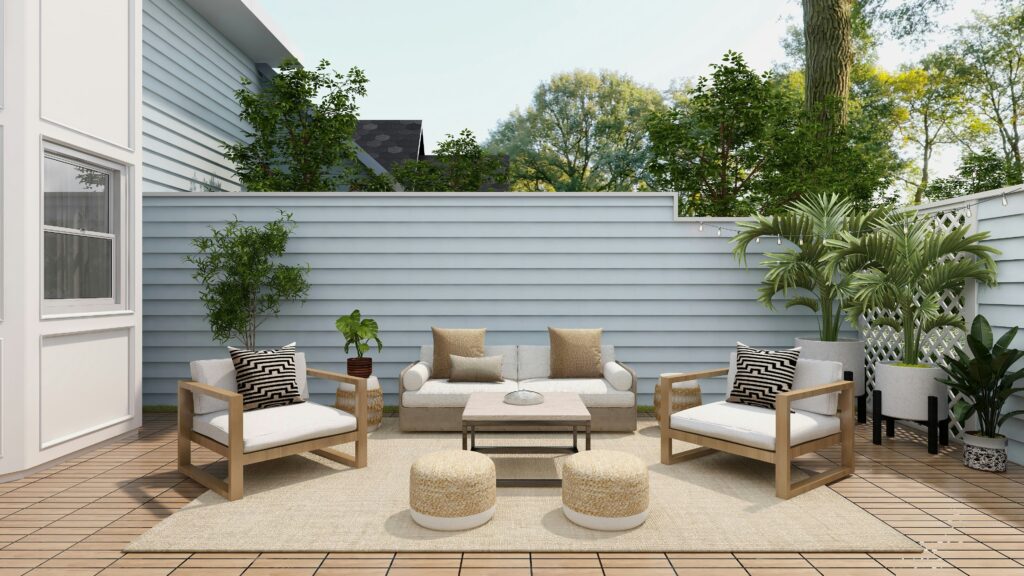 townhome patio seating area privacy wall