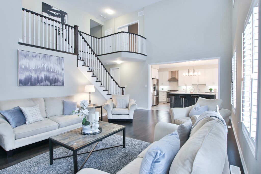 two story living room loft railing